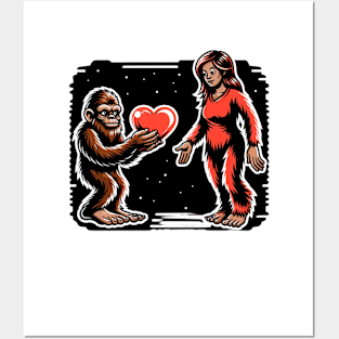 Weird Funny Bigfoot Valentine, Lady Bigfoot, Sasquatch Hunter Posters and Art